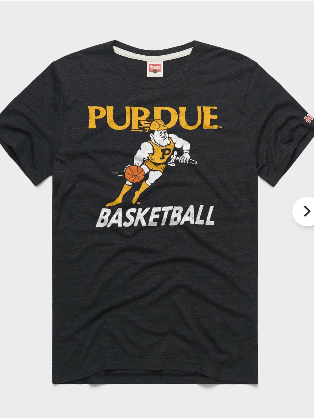 HOMAGE Purdue Basketball Charcoal Gray Graphic Tee with Yellow Print